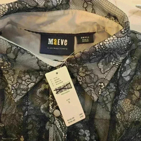 NWT Maeve Anthropologie Black Lace Floral Blouse Top Womens Size Small - Picture 10 of 13